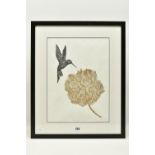 AMY CUNDALL (BRITISH CONTEMPORARY) 'PEONY AND HUMMINGBIRD', an open edition linocut print, signed