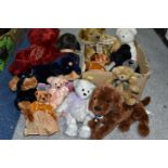 TWO BOXES OF MODERN SOFT TOYS, including Teddy Bear Adoption Agency 'Winston', three Boyd bears,