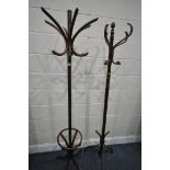 A BENTWOOD STYLE BEECH COAT STAND, height 188cm, and another hat stand (condition:-surface