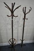 A BENTWOOD STYLE BEECH COAT STAND, height 188cm, and another hat stand (condition:-surface