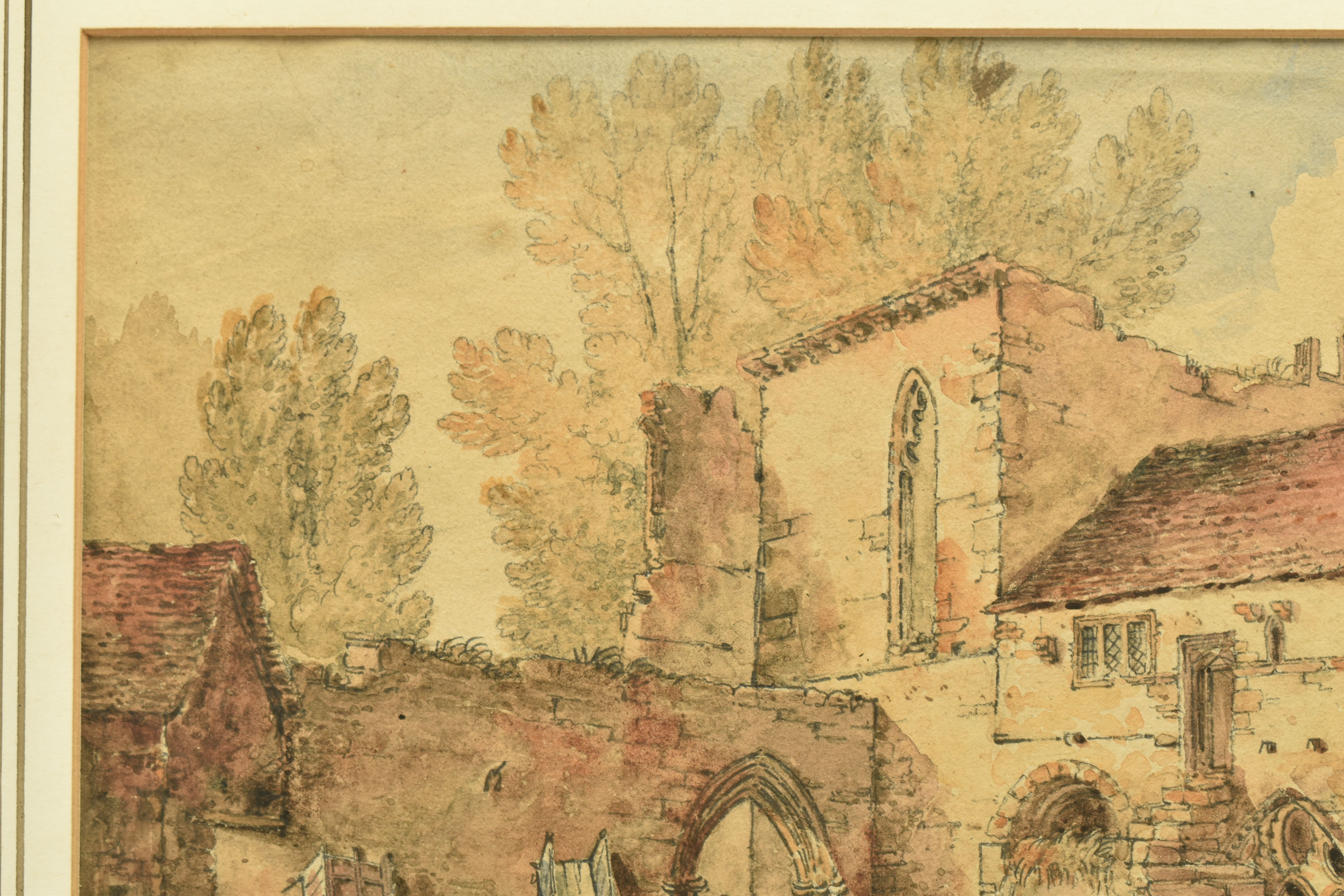 ATTRIBUTED TO JAMES BOURNE (1773-1854), 'VALLE CRUCIS ABBEY', a Welsh landscape near Llangollen, - Image 7 of 8