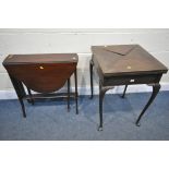 AN EDWARDIAN MAHOGANY AND ROPE INLAID ENVELOPE CARD TABLE, on cabriole legs, 52cm squared x height