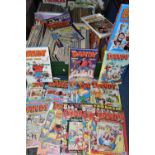 TWO BOXES OF BOOKS AND COMICS, to include hundreds of Dandy and Beano comics from the late 1990s and