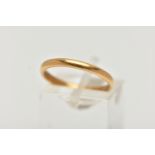 A POLISHED 22CT GOLD THIN BAND RING, polished thin band, approximate band width 2.2mm, hallmarked