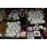 FOUR BOXES OF ROYAL COMMEMORATIVES AND OTHER ITEMS, to include a dolls tea set printed with images