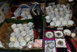 FOUR BOXES OF ROYAL COMMEMORATIVES AND OTHER ITEMS, to include a dolls tea set printed with images