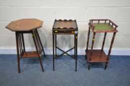 AN EDWARDIAN MAHOGANY TELEPHONE TABLE, with a wavy gallery, brushing slide, on a cross stretcher