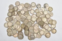 A BAG OF BRITISH SIX PENCE COINS, approximate gross weight 205.7 grams