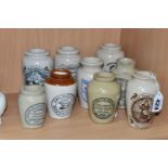 NINE STONEWARE CREAM JARS, all printed, to include Manchester Creamery, Carricks Cumberland Dairy