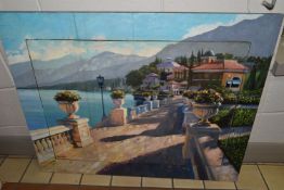 HOWARD BEHRENS, HYBRID PAINTING/PRINT, an Italian coastal village, the central portion of the