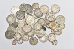 A BAG OF BRITISH SILVER COINS, pre 1947 coins to include Half Crowns, Crowns, One Florins, Six