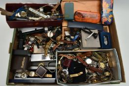 A BOX OF ASSORTED LADYS, GENTS AND CHILDRENS WRISTWATCHES, all untested, used conditions, some may