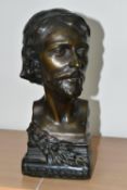 A HOLLOW CAST BRONZE BUST, of the sixteenth century Italian poet Torquato Tasso, the base designed