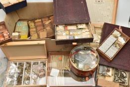 A BOX CONTAINING SEVERAL BOXES OF ASSORTED SIZED WATCH AND POCKET WATCH GLASS COVERS etc