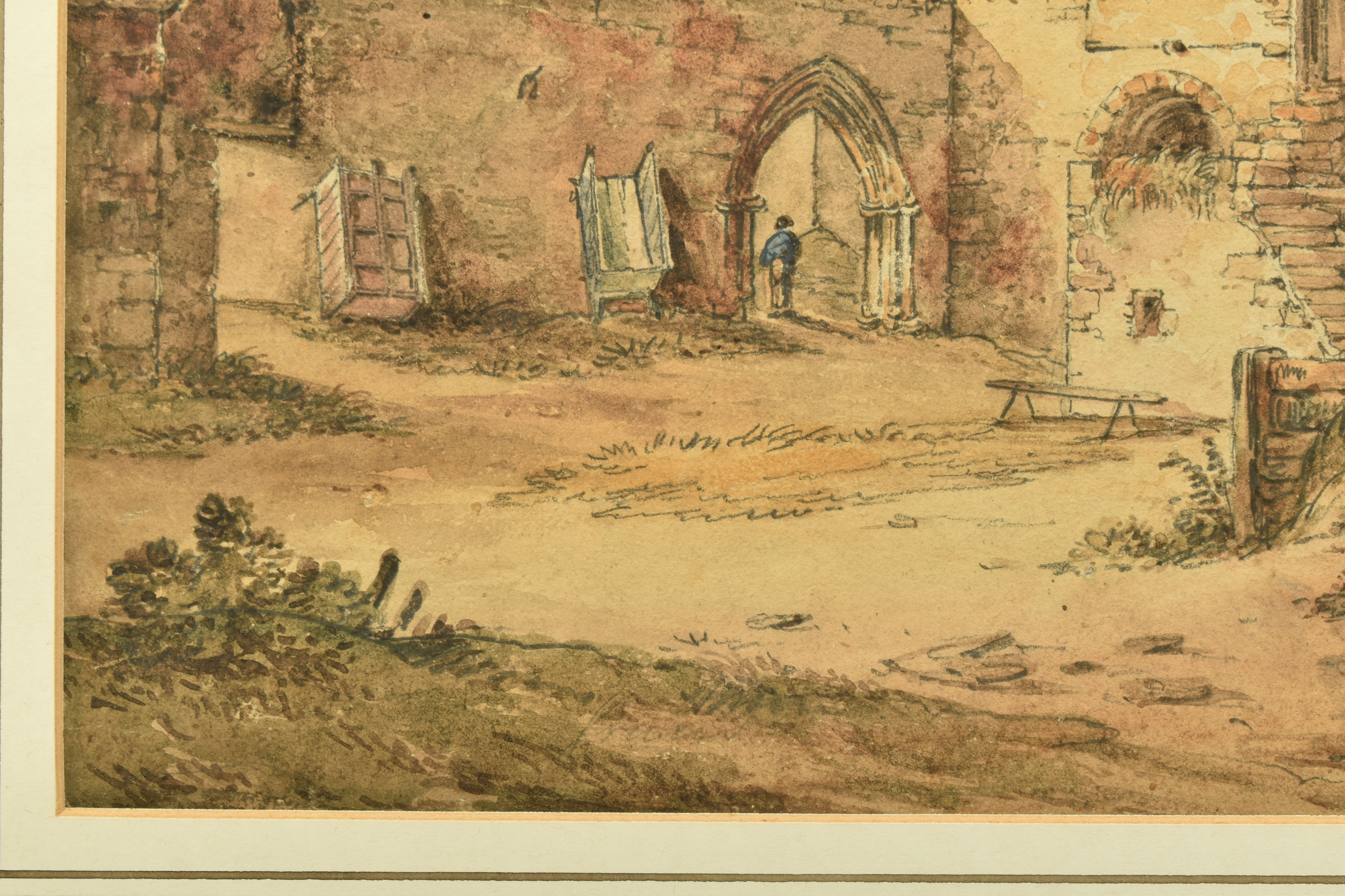 ATTRIBUTED TO JAMES BOURNE (1773-1854), 'VALLE CRUCIS ABBEY', a Welsh landscape near Llangollen, - Image 6 of 8
