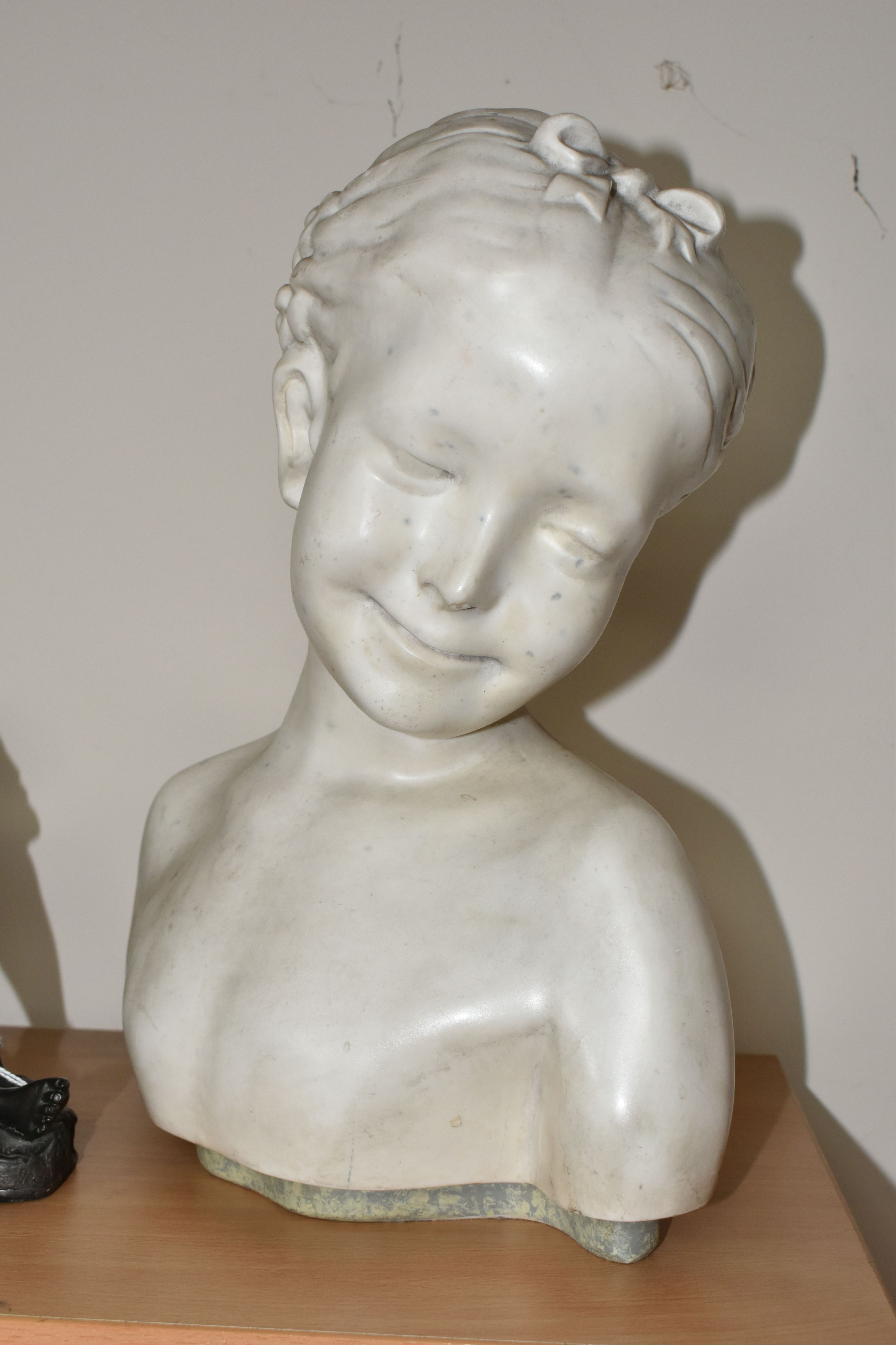 A BUST OF A YOUNG GIRL AND A FIGURE GROUP, comprising a modern resin bust of a young girl by House - Image 2 of 8