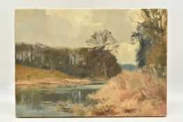 TREVOR CHAMBERLAIN (BRITISH 1933) 'RIVER GADE, WINTER', a Hertfordshire river landscape, signed