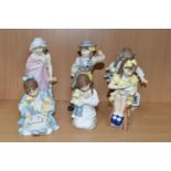 SIX ROYAL WORCESTER KATIE'S DAY FIGURINES, comprising Schooltime, Teatime, Playtime, Bathtime,