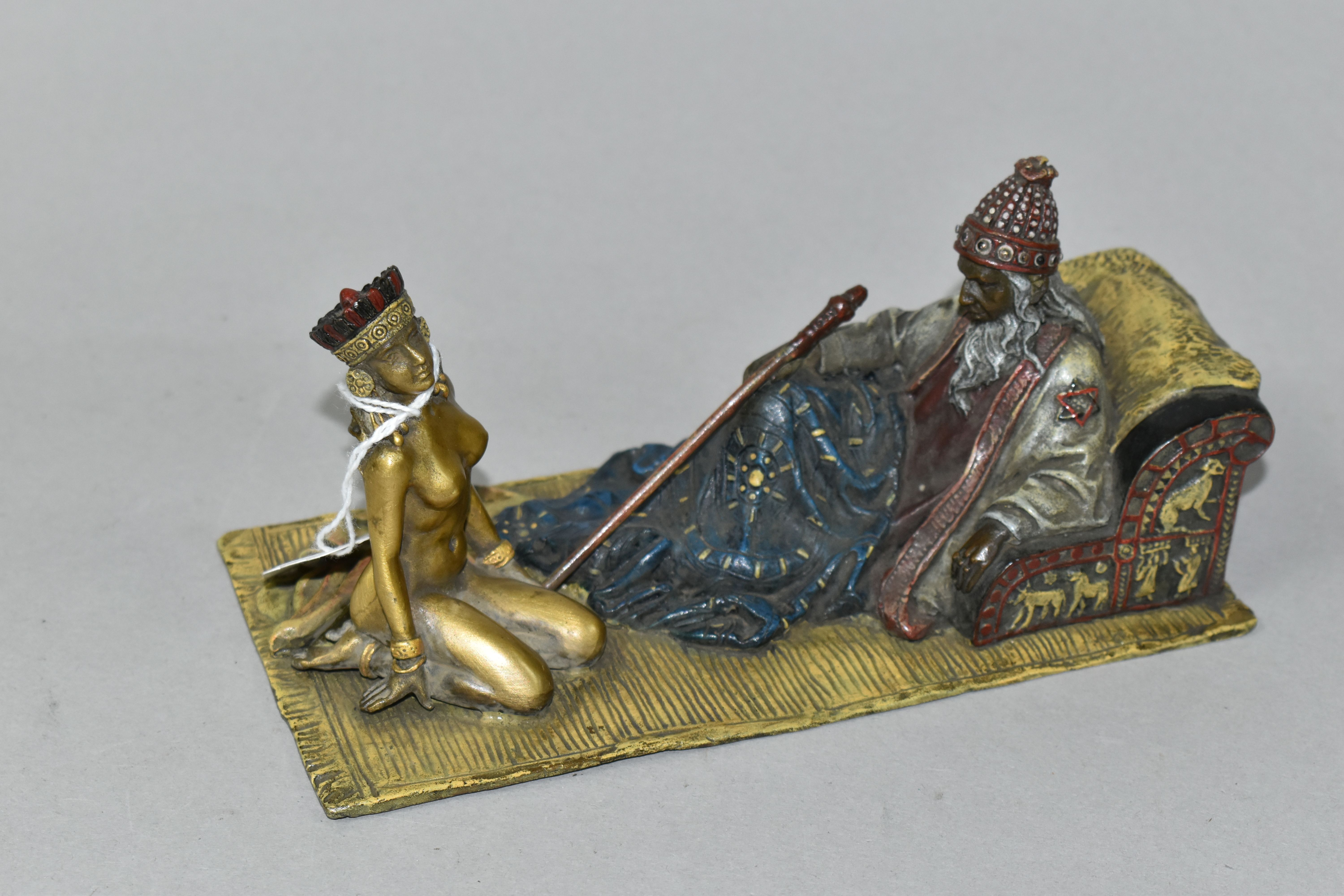A MODERN COLD PAINTED BRONZE EGYPTIAN SLAVE AND MASTER FIGURE GROUP, IN THE STYLE OF FRANZ