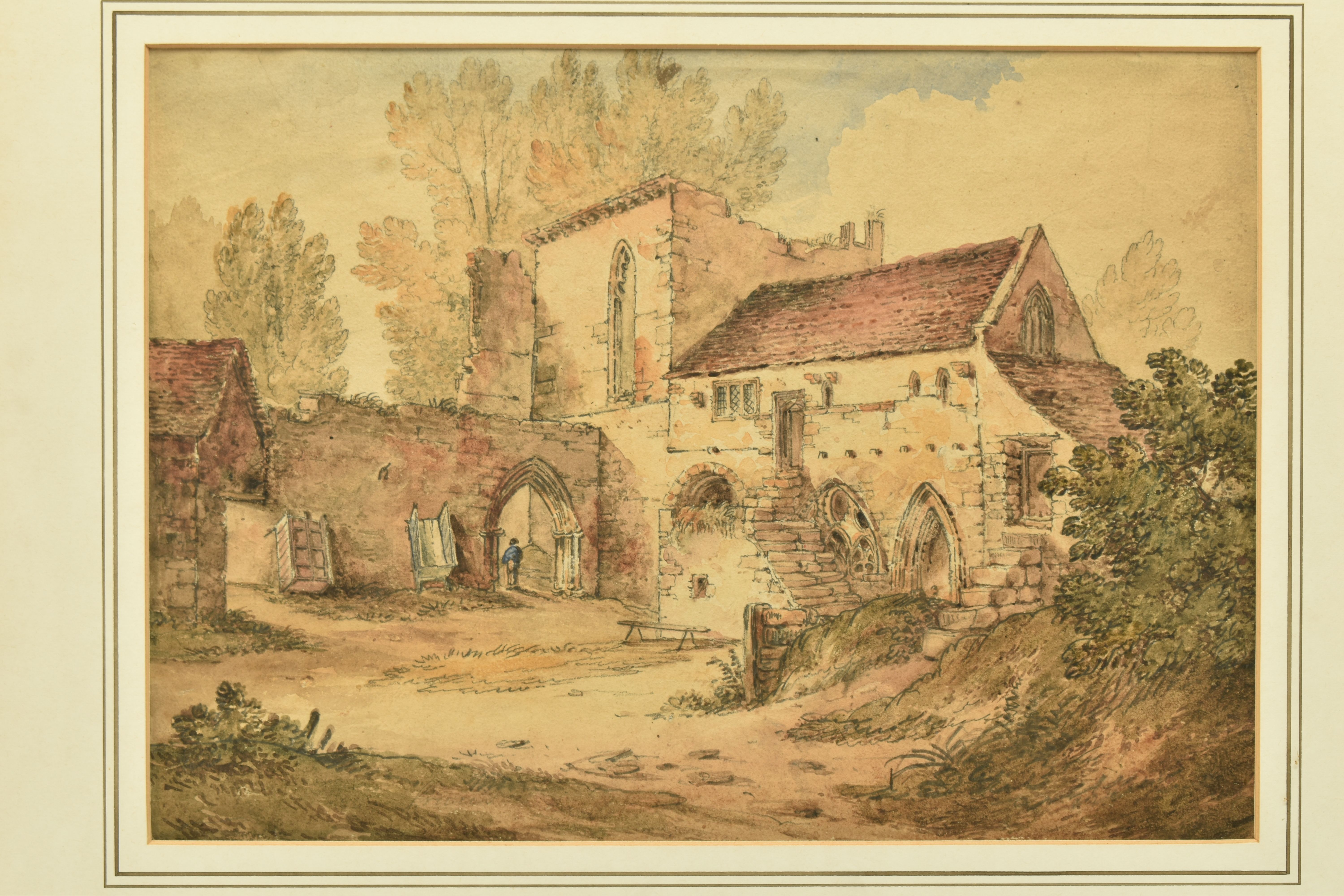 ATTRIBUTED TO JAMES BOURNE (1773-1854), 'VALLE CRUCIS ABBEY', a Welsh landscape near Llangollen, - Image 2 of 8