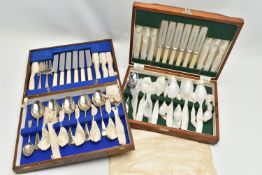 TWO MID 20TH CENTURY WOODEN CASED CANTEENS OF CUTLERY, a 24 piece stainless steel set and a 24 piece