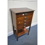 AN EDWARDIAN MAHOGANY FIVE DRAWER MUSIC CABINET, width 52cm x depth 36cm x height 92cm (