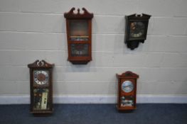 FOUR MODERN WALL CLOCKS, (condition two clocks destressed) (4)