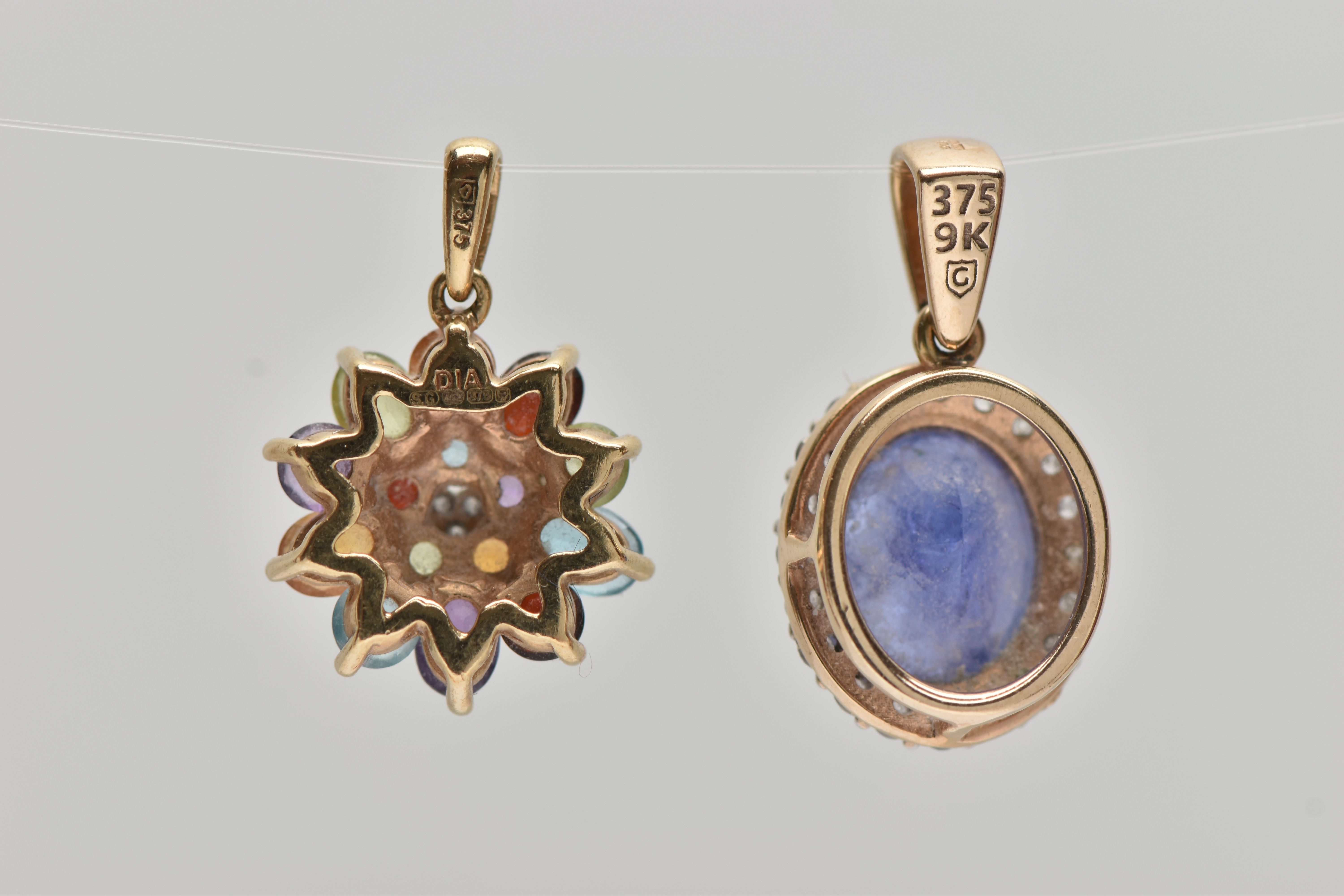 TWO 9CT GOLD GEM SET PENDANTS, the first an oval cluster designed with a four claw set oval cut - Image 4 of 4
