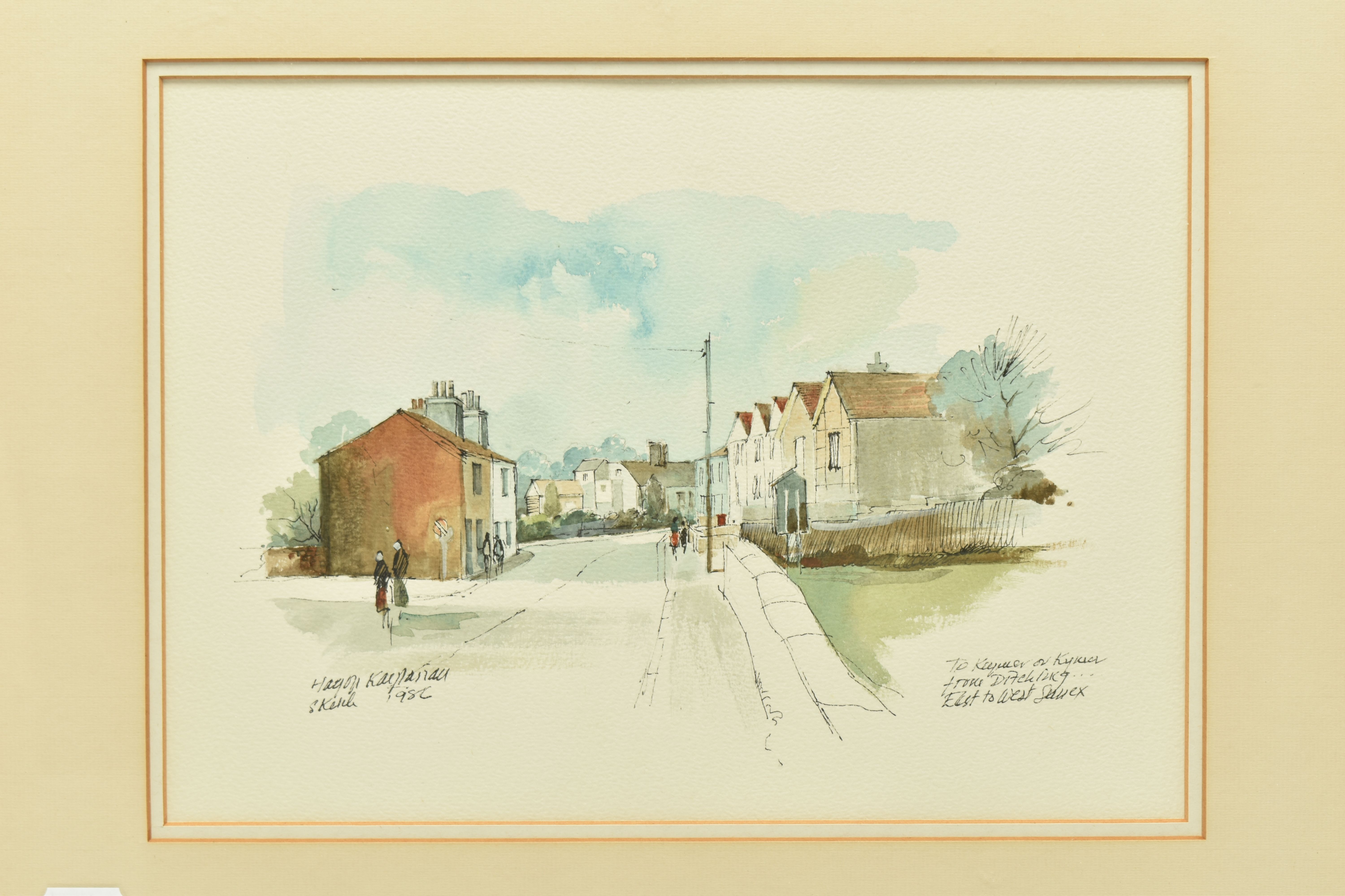 HAGOP KASPARIAN (CONTEMPORARY) 'DITCHLING, EAST SUSSEX', a sketch depicting a street view, signed - Image 2 of 5