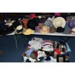 NINE BOXES OF LADIES HATS, GLOVES AND CLOTHING, to include over fifty assorted style hats, a G.A.