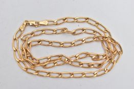 A 9CT GOLD CURB LINK CHAIN, elongated links, fitted with a lobster clasp, hallmarked 9ct Sheffield