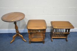 AN ERCOL WINDSOR ELM LAMP TABLE, with a single drawer, width 48cm x depth 45cm x height 55cm,