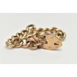 A 9CT GOLD CURB LINK BRACELET WITH PADLOCK CLASP, wide polished hollow curb bracelet, approximate