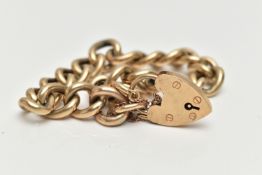 A 9CT GOLD CURB LINK BRACELET WITH PADLOCK CLASP, wide polished hollow curb bracelet, approximate