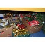 SIX BOXES OF CHRISTMAS DECORATIONS, contemporary/late twentieth century, to include a tree, wreaths,