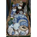 TWO BOXES OF LATE 18TH TO 21ST CENTURY ORIENTAL CERAMICS, ETC, including a small quantity of Chinese