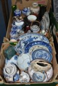 TWO BOXES OF LATE 18TH TO 21ST CENTURY ORIENTAL CERAMICS, ETC, including a small quantity of Chinese