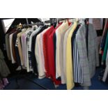 ONE RAIL OF FORTY SEVEN LADIES JACKETS, assorted colours and styles, mainly UK size 16, seven 1980's