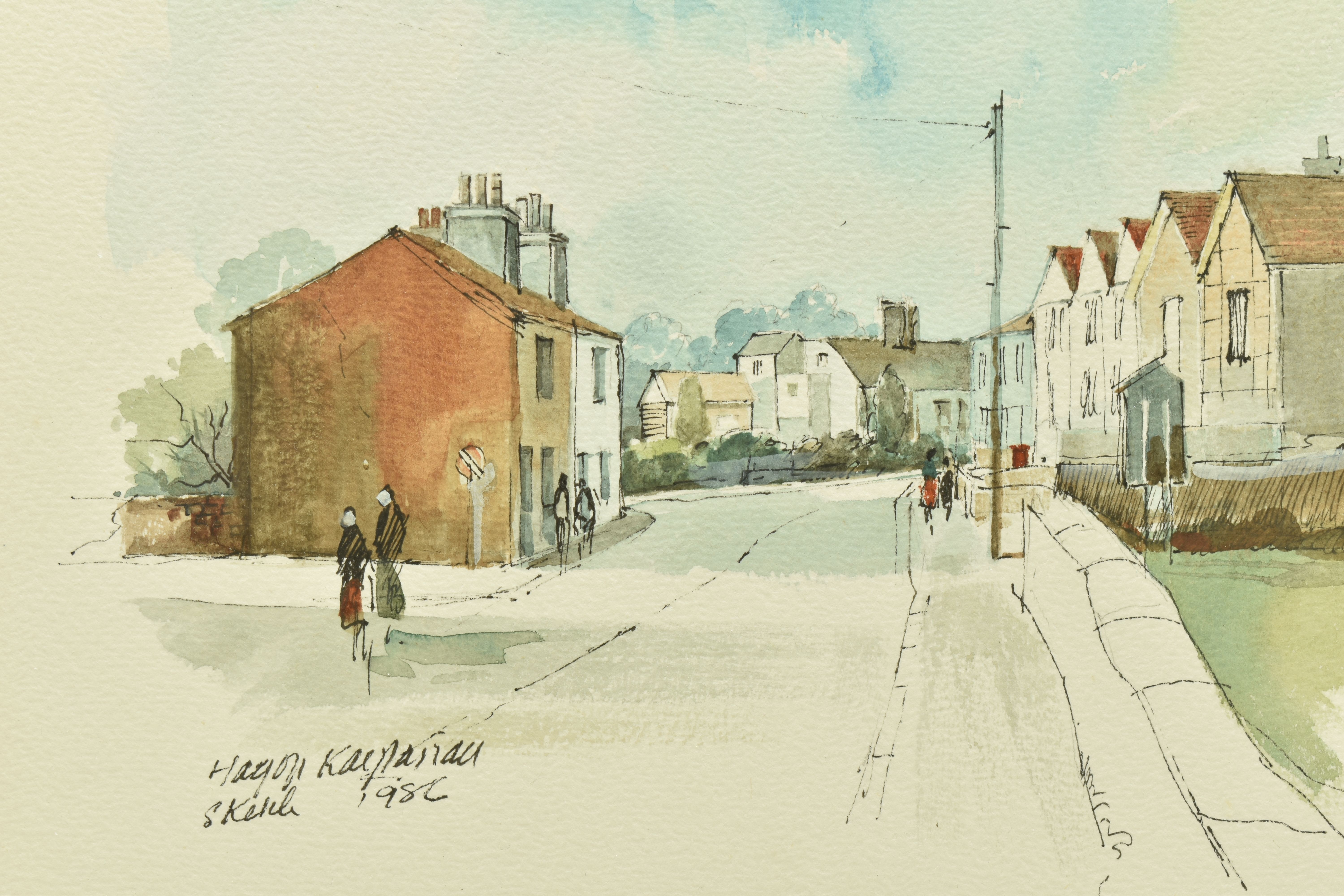 HAGOP KASPARIAN (CONTEMPORARY) 'DITCHLING, EAST SUSSEX', a sketch depicting a street view, signed - Image 3 of 5