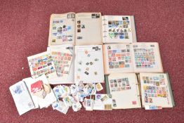 SMALL BOX WITH WORLDWIDE COLLECTION OF STAMPS IN FIVE JUNIOR TYPE ALBUMS AND LOOSE