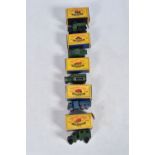 FIVE BOXED LESNEY MATCHBOX SERIES MODEL DIE-CAST MILITARY VEHICLES, the first a Moko Lesney Army