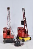 TWO TRI-ANG PRESSED STEEL JONES KL 44 MOBILE CRANES, one with yellow chassis, the other black,