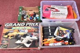 A QUANTITY OF UNBOXED MODERN SCALEXTRIC RACING CARS AND TRUCKS, with a boxed Scalextric Grand Prix