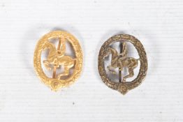 TWO GERMAN EQUESTRIAN PROFICIENCY BADGES, OR KNOWN AS THE GERMAN HORSEMAN'S BADGE, these were a