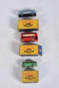 THREE BOXED LESNEY MATCHBOX SERIES MODEL DIE-CAST VEHICLES, to include a Moko Lesney London to