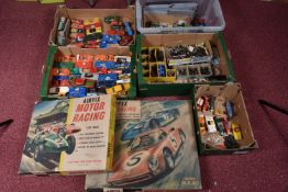 A QUANTITY OF UNBOXED AND ASSORTED VINTAGE SCALEXTRIC, AIRFIX AND OTHER SLOT CARS, not tested, all