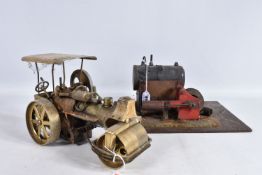 A BRASS LIVE STEAM ROAD ROLLER MODEL, possibly a Wilesco kit (D36/D367), not tested, appears