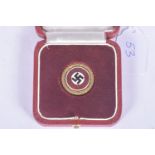 A WWII ERA THIRD REICH NAZI GERMANY NSDAP GOLD PARTY BADGE, the badge has the issue number on the