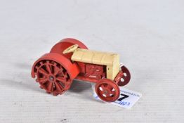 A PRE-WAR DINKY TOYS FARM TRACTOR, No.22e, red body and wheels with cream bonnet and steering wheel,