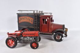 A LARGE SCALE MODERN WOODEN AND METAL MODEL OF A 1930'S STYLE DELIVERY VAN, length approx.60cm, with